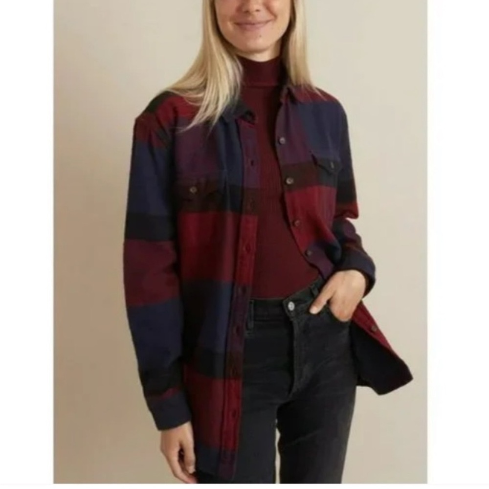 Marine Layer Riley Overshirt Flannel Navy/Berry Plaid